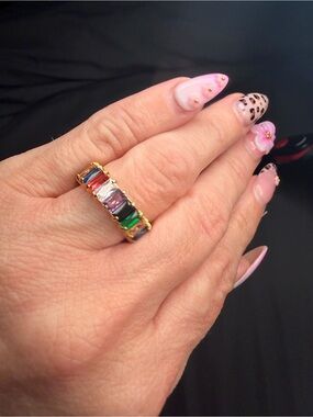 Gold Filled Rainbow Baguette AAA CZ Eternity Band Ring | Size 7